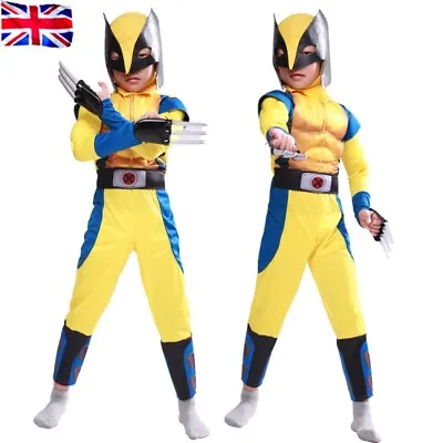 Boys Wolverine Cosplay Costume Tight Muscle Suit Fancy Party Cosplay Birthday UK • £4.99