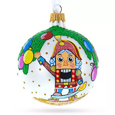 Yuletide Elegance: Nutcracker And Christmas Tree Blown Glass Ball Ornament 3.25 • $15.13