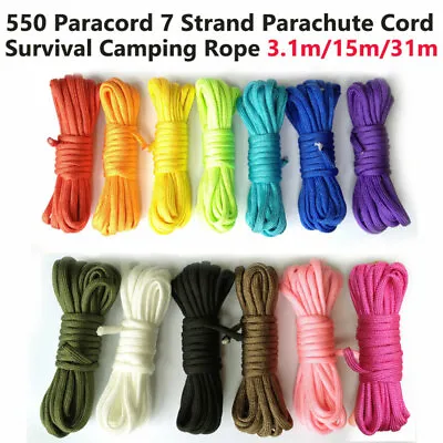 550 Paracord Survival Rope 7 Inner Strands Hiking Camping Bushcraft 3.1/15/31m • $17.49