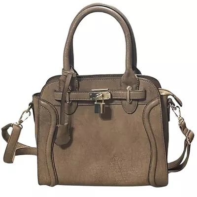 Melie Bianco Handbag Brown Bag Purse Satchel Gold Hardware Crossbody Vegan • $22.80