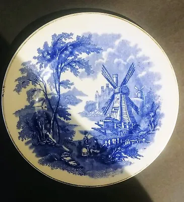 Palissy Ware -  Windmill  Blue And White Bread Plate - Flo Blue - Old • £15.23