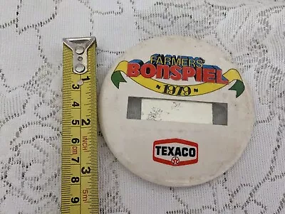 Vintage Pinback Pin Button Retro Farmers Bonspiel 1979 Texaco Gas Name Tag • $6.99