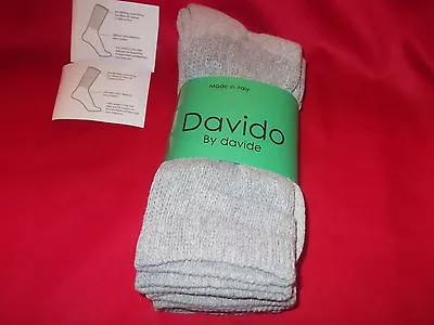 Davido Mens Diabetic Crew Socks  100% Cotton Made In Italy 3 Pairs Gray Siz 9-11 • $11.50