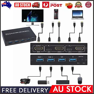 HDMI KVM Switch Box 4K HDMI 2 Port USB Switcher For Mouse & Keyboard Sharing AU • $34.15