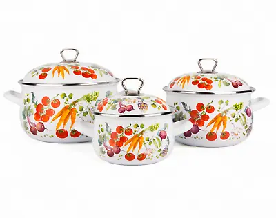 STPGOODS VEGGIE Enamel Stockpot Vintage Pot Retro Cooking Pot Soup Pot Casserole • $33.11