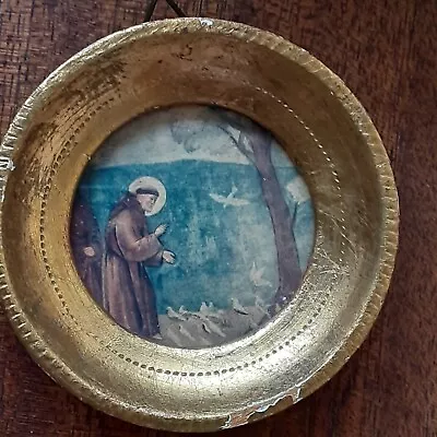 Vintage Italian Florentine Mini Round Gold Frame Francis Of Assisi • $25