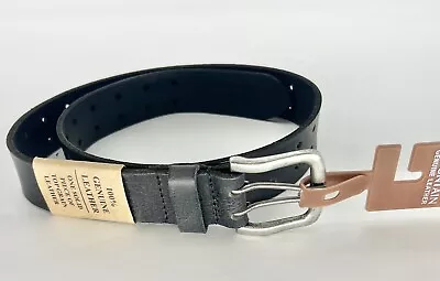 New Stone Mountain Mens Belt Genuine Leather Black Double Prong Hole 30 32 NWT • $25