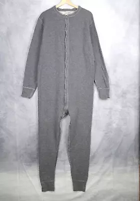 LL Bean Union Suit Mens Large Tall Gray Double Layer Long Johns Cotton Wool Knit • $49.88