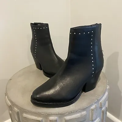 EOS Shoes Leather Booties Black Leather Boots Silver Studded Gorgeous Size 36 • $46.50