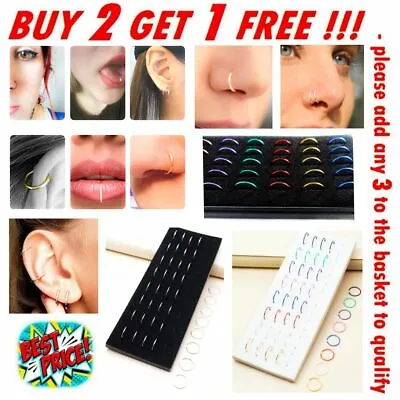 £1.39 • Buy Thin Nose Ring Set Cartilage Helix Tragus Earring Top Ear 8mm Hoop Body Piercing