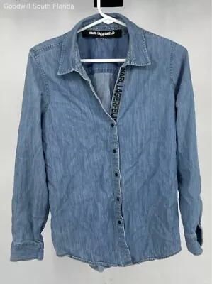 Authentic Karl Lagerfeld Womens Blue Long Sleeve Denim Button Up Shirt Size XS • $19.99