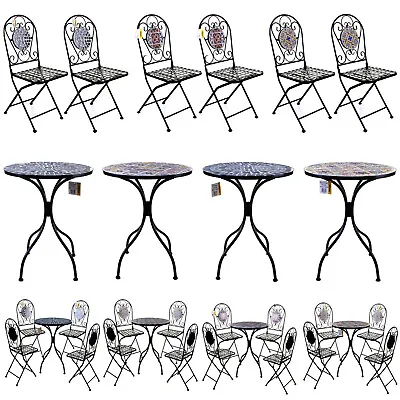 5pc Mosaic Bistro Sets Round Table Folding Chairs Outdoor Garden Dining Cafe • £179.99