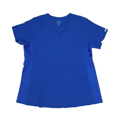 Med Couture Maternity Top Nursing Scrub Top Quick Dry Royal Blue V-Neck Womens L • $15.99