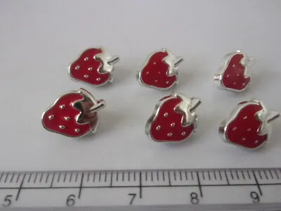 6 X Lovely Quality Red Enamel And Silver 12mm Metal Look Strawberry Buttons E56 • £2.45