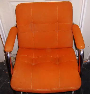 Vintage Chromcraft Mid Century Modern Orange Tubular Chrome Cantilever Arm Chair • $100