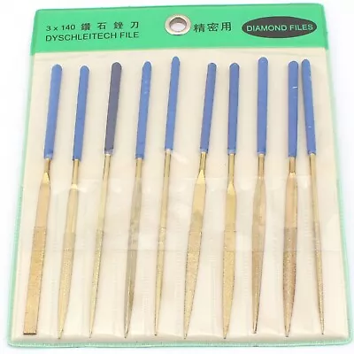 10 Pcs Titanium Coated Mini Diamond File Set Needle Carving Cutting Tool-3x140mm • $15.80