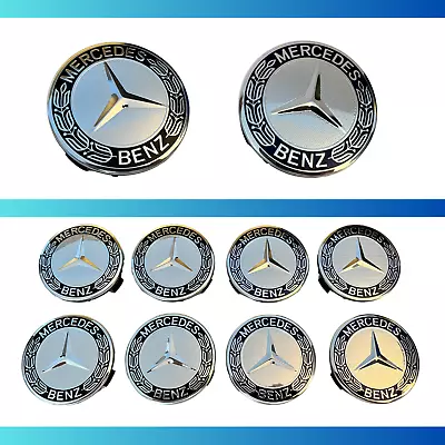 SET OF 4! MERCEDES BENZ 75MM Black/Dark Blue Wheel Center Hub Caps AMG Wreath MB • $17.99