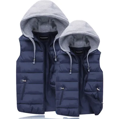 Mens Body Warmer Gilet Hoodie Hooded Contrast Hood Sleeveless Jacket Waistcoat ` • $26.64