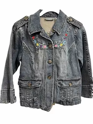 Motto Vintage Women’s Jean Denim Jacket Size XS Button Front Embroidered Floral • $19.75