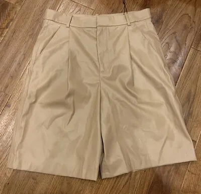 $20.74 • Buy Zara Brown Tan Faux Leather Bermuda Pleated Shorts Size S