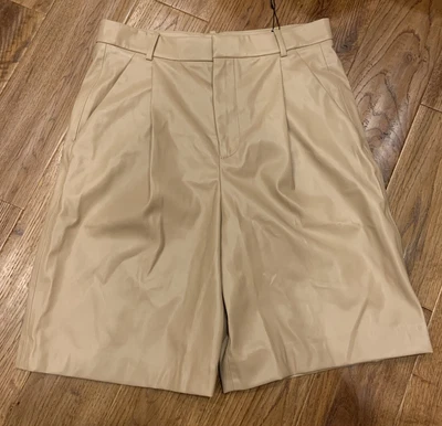 Zara Brown Tan Faux Leather Bermuda Pleated Shorts Size S • $20.96