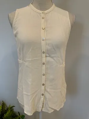 J.JILL Womens Size XS Ivory Sleeveless Crew Neck Bust Darts Button Up Shirt NEW • $2.88