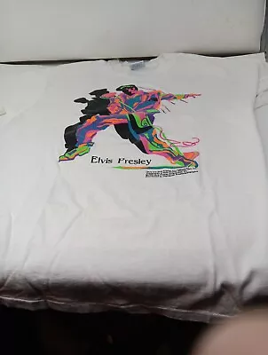 Vintage 1994 Elvis Presley Tee White Neon  Size (XL) RARE Single Stitch • $41.99