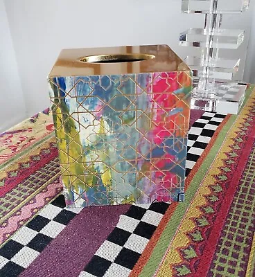 MacKenzie Childs Mosaic Tissue Box Colorful Abstract Lacquer Boutique Retired • $79.95