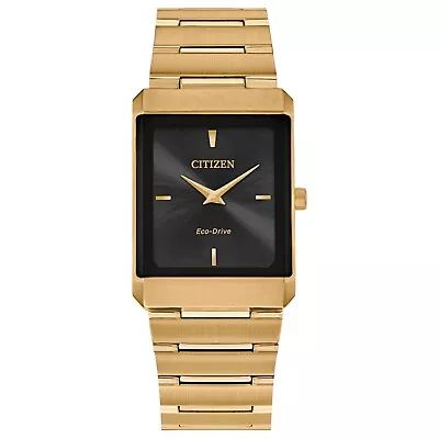 Citizen Eco-Drive Stiletto Men's Gold-Tone Black Dial Watch 35MM EG6012-59E • $151.99