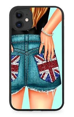 Girl In Union Jack Denim Jean Shorts Rubber Phone Case Flag Girls Jeans UK DG25 • £15.90