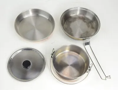 $19.99 • Buy Camp Cookware Stainless Steel Copper Base Pot & Pan Mess Kit Set 4 Piece Vintage