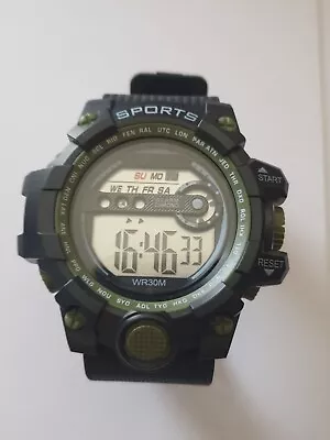 Mens Watch Sports Digital 54mm Black Unbranded Quartz Resin • $14.22