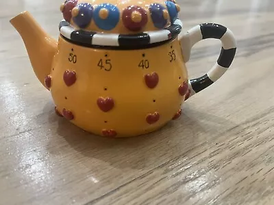 Vintage Mary Engelbreit Teapot Timer Yellow With Red Hearts  Checkered Handle • $12