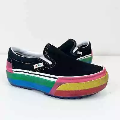 Vans Classic Slip-On Stacked Platform Rainbow Glitter Shoes Women's 6.5 US • $59