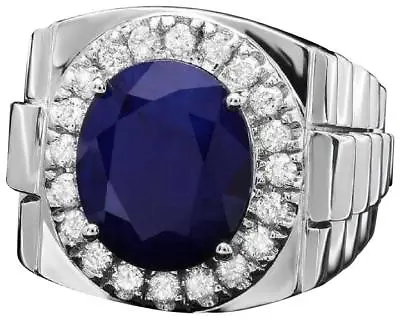 8.70Ct Natural Diamond & Sapphire 18K Solid White Gold Men's Ring  • $2100