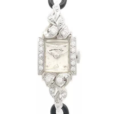 HAMILTON K14WG Diamond Silver White Gold Women Hand Winding Antique Vintage • $900