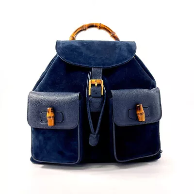 GUCCI Backpack Daypack 003 2058 0016 Bamboo Suede/leather Navy Vintage Women • $423.20