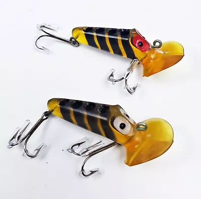 Pair Of North American Specialties Gurgling Joe Lures Amber Red & White Eyes MI • $23.38