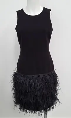 Michael Kors Ostrich Feather Hemline Cocktail Dress ~ Sleeveless Black Size 0 • $25