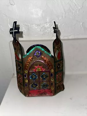 Vintage Rustic Church Candle Tea Light Holder Brown Metal • $4