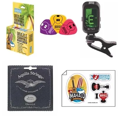 Mahalo Ukulele Essentials Accessory Pack W/Clip On Tuner Aquila Strings & More! • $17.95