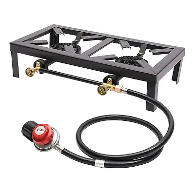 Double Propane Gas Burner Stove Camping BBQ Cooker Cooking With Regulator Hose • $38.95