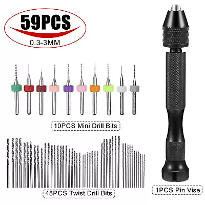 59 Pcs Mini Micro Hand Twist Drill Bits Set Rotary Precision Pin Vise Tools Kit • $10.44