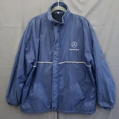 Vintage Mercedes Benz Jacket Mens Large Blue Embroidered Full Zip Windbreaker • $23.04