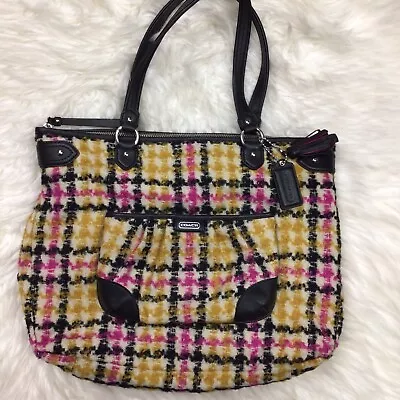 Coach Daisy Wool Tweed Plaid Emma Large Tote Handbag Bag Purse F25083 • $65