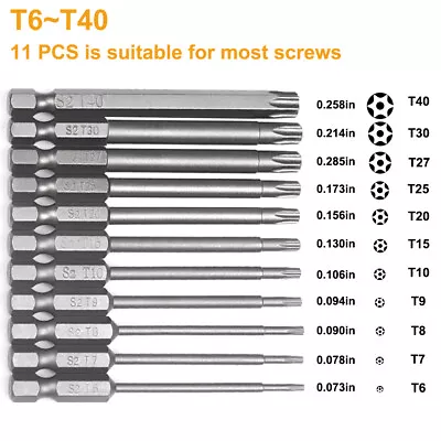 11pcs T6-T40 Magnetic Head Torx Screwdriver Bit Set Security Tamper Proof Star • $7.14