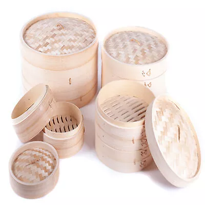 Traditional Bamboo Steamer Basket 2-Tier For Dumplings Rice Veges Fish Meat • $32.99