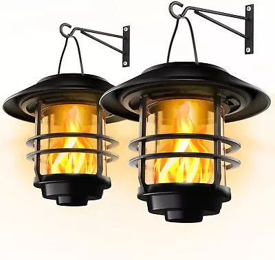 Solar Wall Lantern Outdoor Flickering Flames Solar Sconce Lights Outdoor Hangi • $95.82