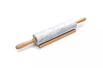 Fox Run Polished Marble Rolling Pin With Wooden Cradle 10-Inch Barrel White • $27.84