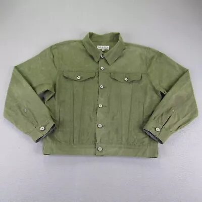 Gustin Jacket Mens Large Green Trucker Waxed Cotton Button Up Chore Coat ^ • $149.97